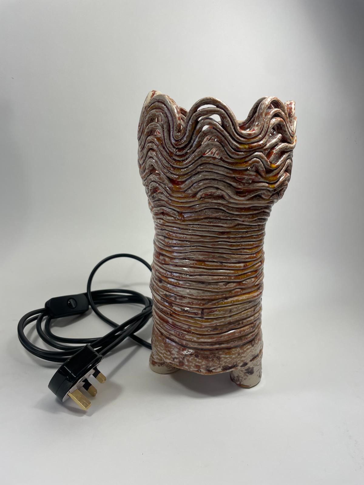 Earthen Ripple Lamp — hand-built ceramic by Grace Ahern